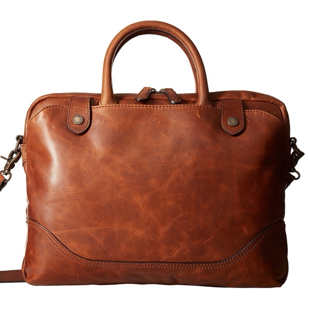 NWOT Frye Logan Slim Leather Briefcase - cognac